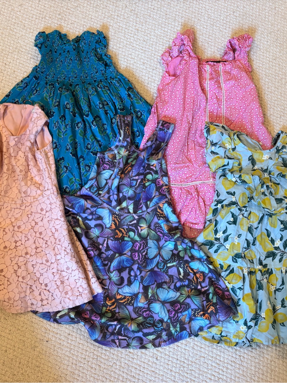 5 - Mixed Floral & Lace Sundress Lot - Pink, Teal, Purple, Yellow